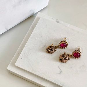 Gucci style antique brass  faux ruby earrings